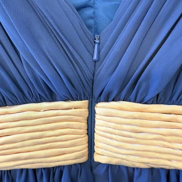 Bari Jay Cobalt Blue Formal Maxi Dress with Gold Accents – Size 12 - Picture 6 of 7